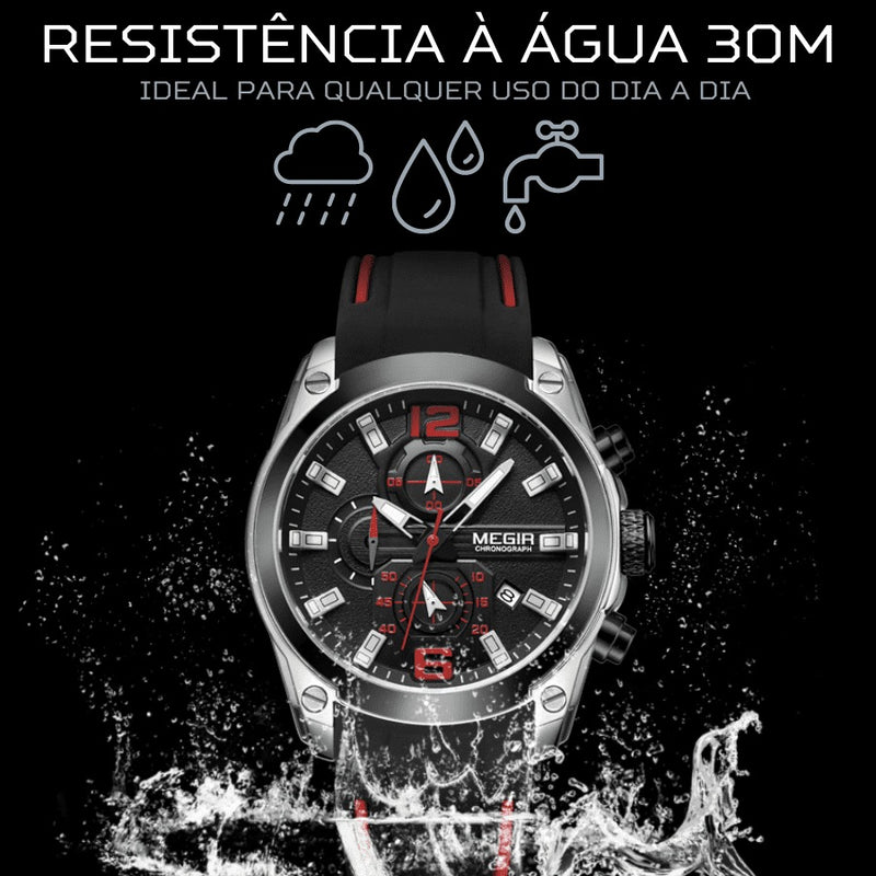 Relógio Masculino MEGIR CRONOGRAPH HERO 4 - Movimento de Quartzo, Cronógrafo Funcional, Resistente à Água 30m