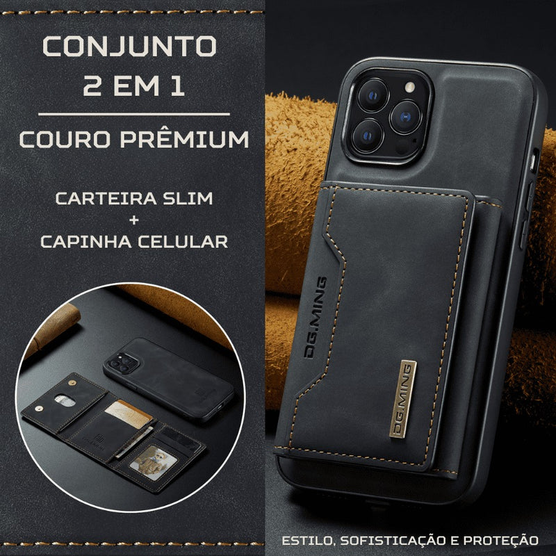 Conjunto Magnético Carteira De Couro Slim + Capinha De Couro Para Iphone - [PROMOÇÃO 2 EM 1 50% OFF]
