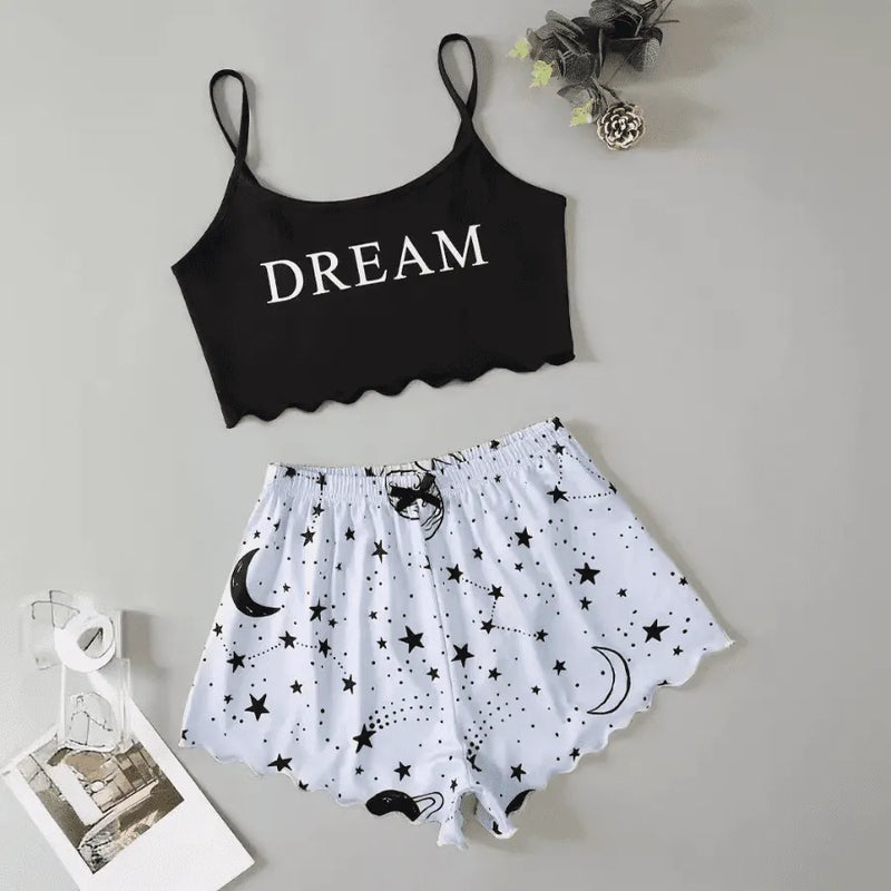 Pijama Feminino Dreams Moon - Conjunto Top Cropped e Shorts Fresquinho LooseFit | Tecido Super Macio e Confortável