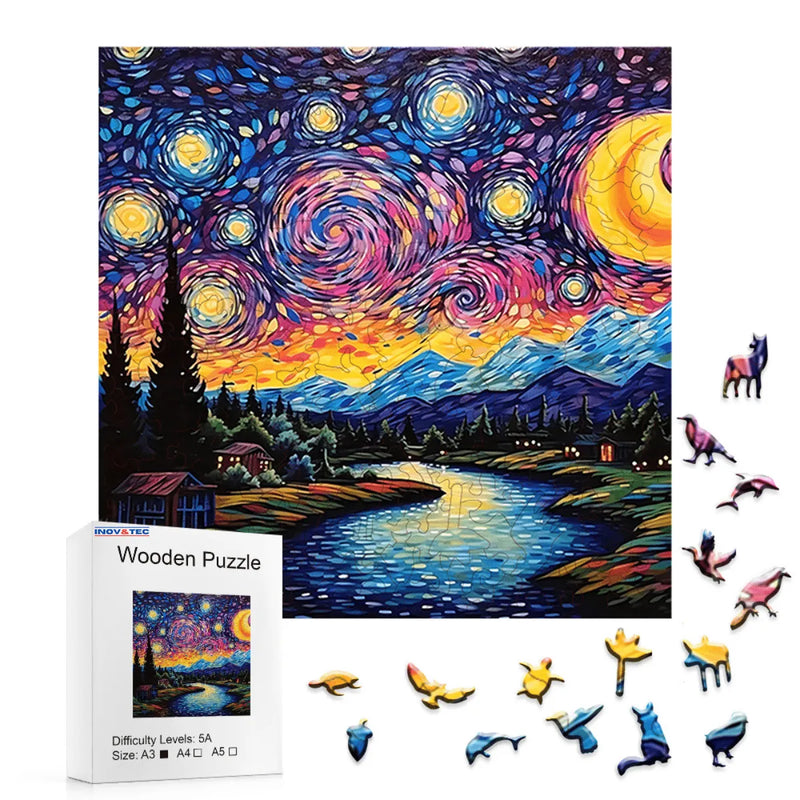 Quebra-Cabeça de Madeira Inova WOOD PUZZLE - Paisagem Aquarela | Diversão com Diversos Benefícios para Crianças e Idosos