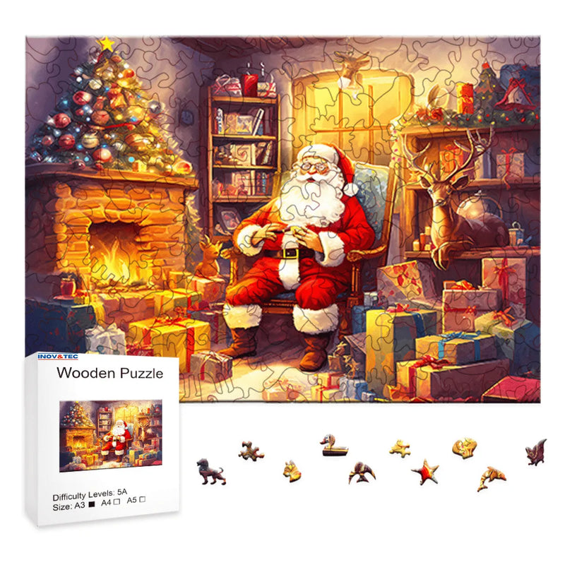 Quebra-Cabeça de Madeira Inova WOOD PUZZLE - Noel e Presentes | Diversão com Diversos Benefícios para Crianças e Idosos