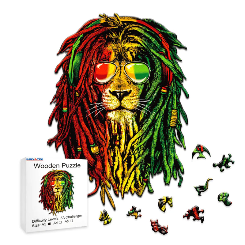 Quebra-Cabeça de Madeira Inova WOOD PUZZLE - Leão do Reggae | Diversão com Diversos Benefícios para Crianças e Idosos