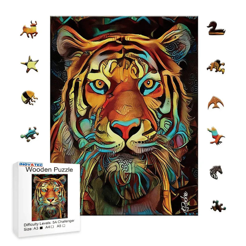 Quebra-Cabeça De Madeira Inova WOOD PUZZLE - Pintura Tigre | Diversão Com Diversos Benefícios