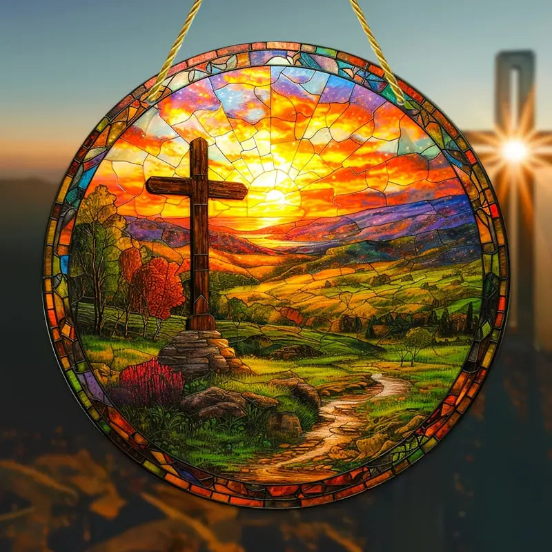 Vitral Decorativo Em Acrílico - Cruz de Jesus | Decoração Religiosa Para Sua Casa