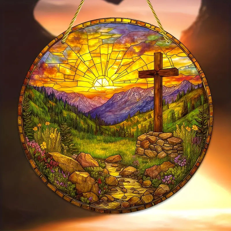 Vitral Decorativo Em Acrílico - Cruz de Jesus | Decoração Religiosa Para Sua Casa