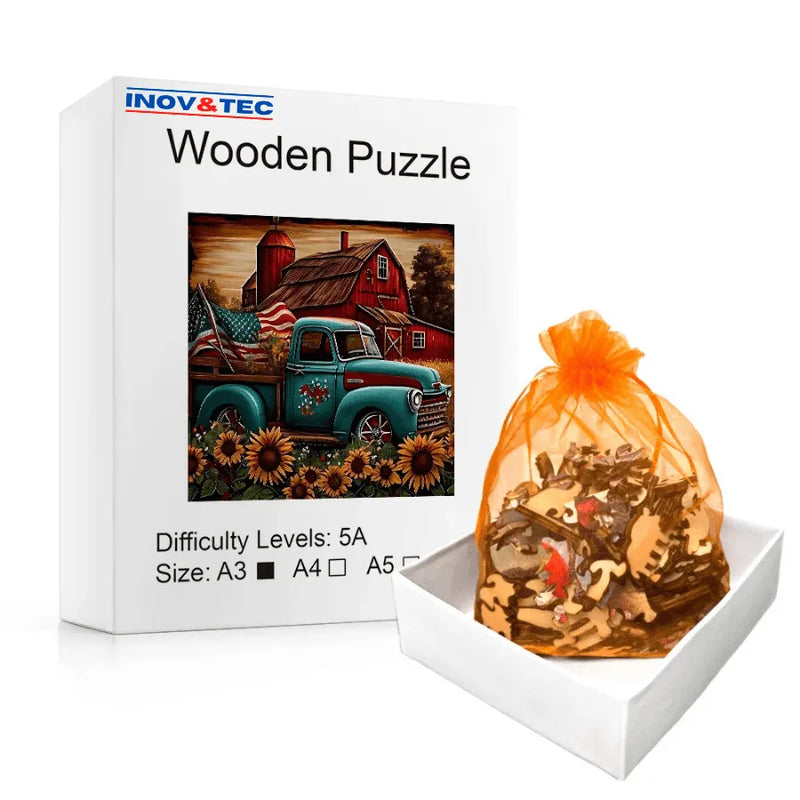 Quebra-Cabeça De Madeira Inova WOOD PUZZLE - Fazenda Americana | Diversão Com Diversos Benefícios Para Crianças e Idosos