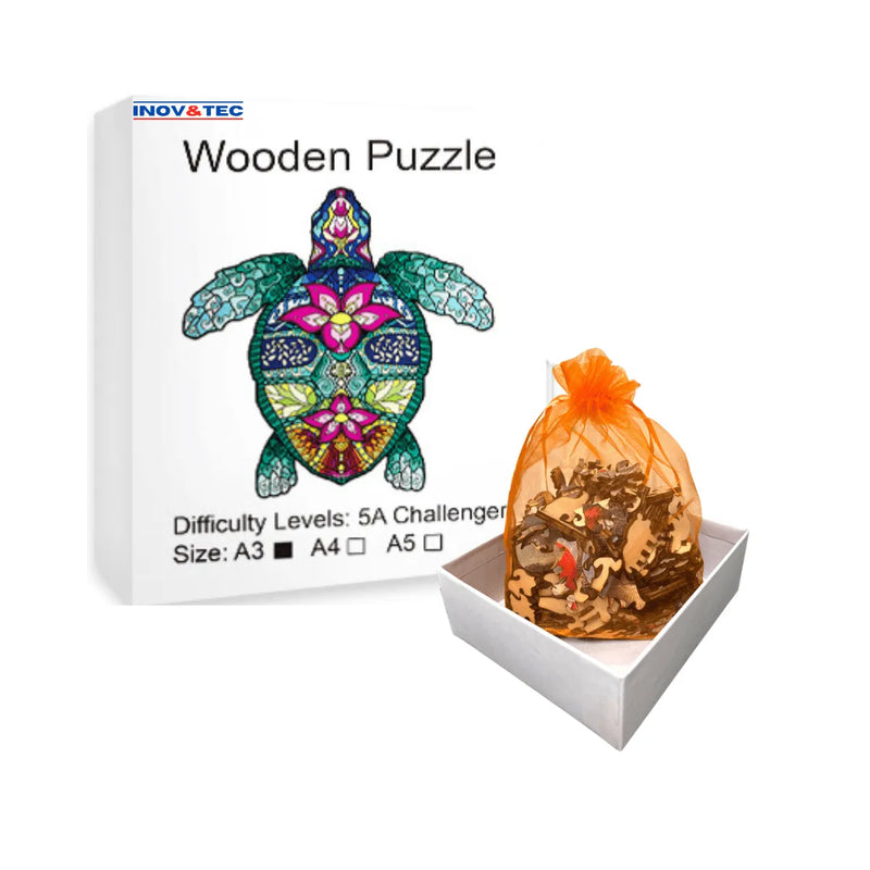 Quebra-Cabeça de Madeira Inova WOOD PUZZLE - Tartaruga Florida | Diversão com Diversos Benefícios para Crianças e Idosos