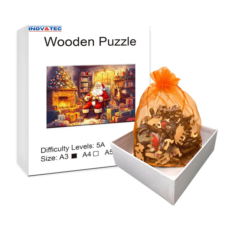 Quebra-Cabeça de Madeira Inova WOOD PUZZLE - Noel e Presentes | Diversão com Diversos Benefícios para Crianças e Idosos