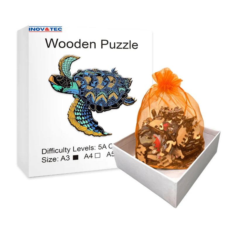 Quebra-Cabeça de Madeira Inova WOOD PUZZLE - Tartaruga Tribal | Diversão com Diversos Benefícios para Crianças e Idosos