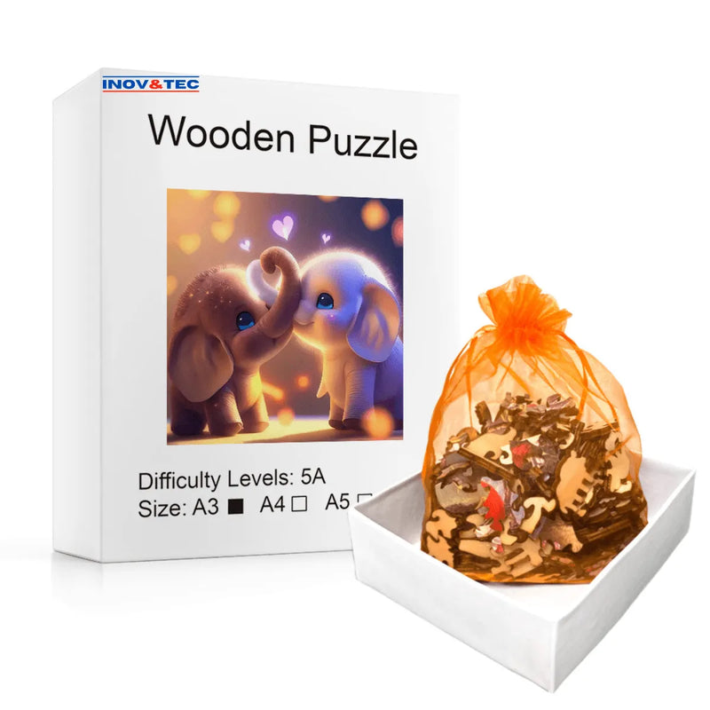 Quebra-Cabeça de Madeira Inova WOOD PUZZLE - Coração de Elefantes | Diversão com Diversos Benefícios