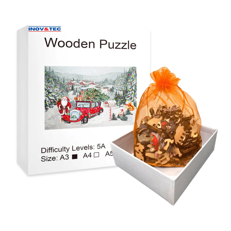 Quebra-Cabeça de Madeira Inova WOOD PUZZLE - Carro do Noel | Diversão com Diversos Benefícios para Crianças e Idosos