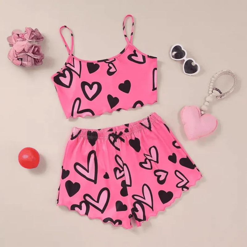 Pijama Feminino LoveArt - Conjunto Top Cropped e Shorts Fresquinho LooseFit | Tecido Super Macio e Confortável