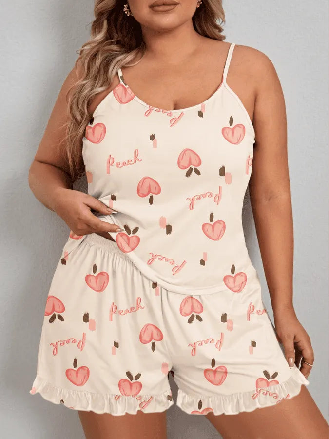 Pijama Feminino Plus Size Peach - Conjunto BabyDoll e Shorts Fresquinho LooseFit | Tecido Super Macio e Confortável