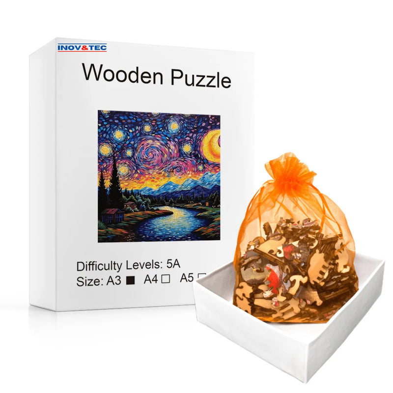 Quebra-Cabeça de Madeira Inova WOOD PUZZLE - Paisagem Aquarela | Diversão com Diversos Benefícios para Crianças e Idosos