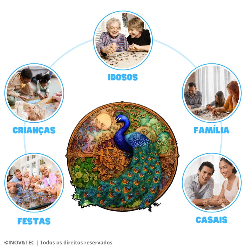Quebra-Cabeça De Madeira Inova WOOD PUZZLE - Pavão Rei | Diversão Com Diversos Benefícios Para Crianças e Idosos