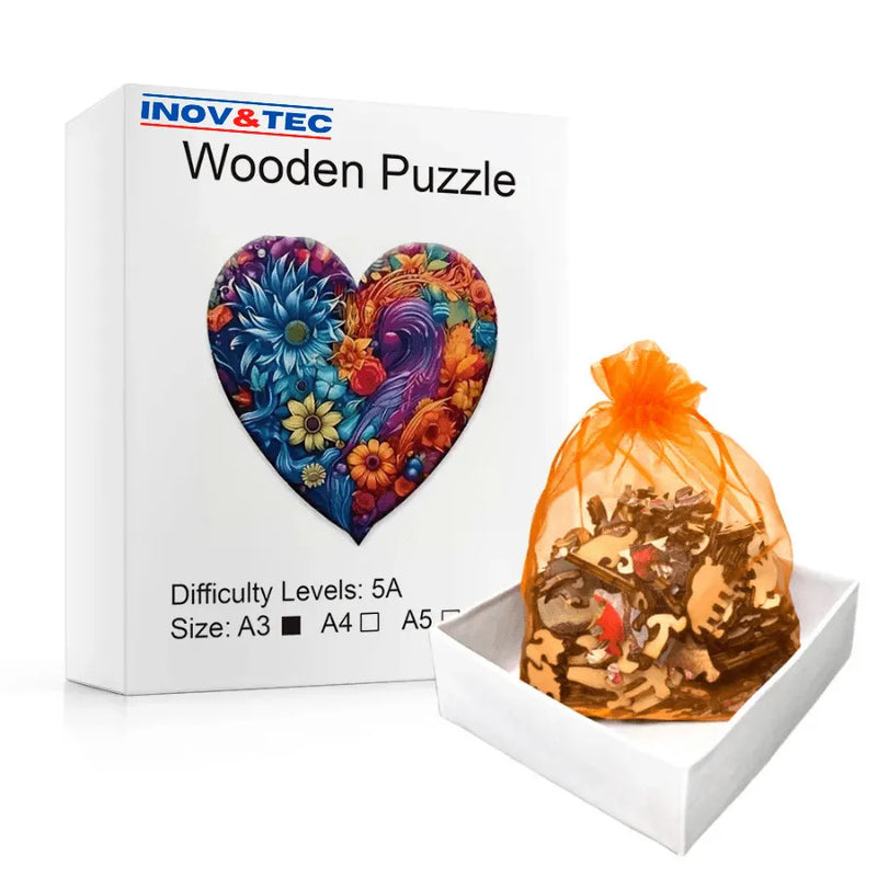 Quebra-Cabeça De Madeira Inova WOOD PUZZLE - Coração Florido | Diversão Com Diversos Benefícios Para Crianças e Idosos