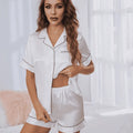 Pijama Feminino LunaLux Conjunto Em Seda Gelo Com Manga Curta e Shorts | Toque De Seda Confortável