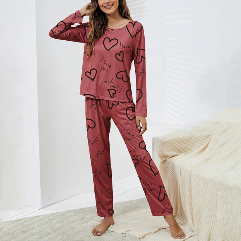 Pijama Feminino I Love You - Conjunto Com Calça e Camisa Longa em Tecido LooseFit | Macio, Confortável e Quentinho