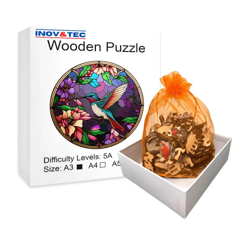 Quebra-Cabeça De Madeira Inova WOOD PUZZLE - Vitral De Beija-Flor | Diversão Com Diversos Benefícios