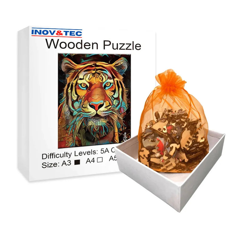 Quebra-Cabeça De Madeira Inova WOOD PUZZLE - Pintura Tigre | Diversão Com Diversos Benefícios