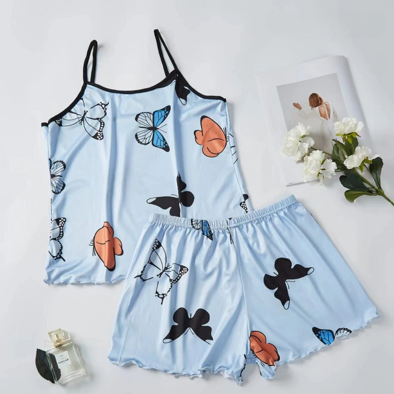 Pijama Feminino Butterfly - Conjunto Top Cropped e Shorts Fresquinho LooseFit | Tecido Super Macio e Confortável