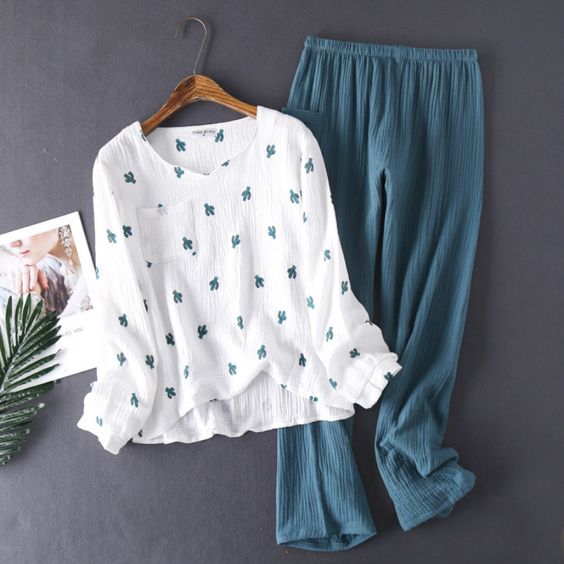 Pijama Feminino Cactus Whisper - Conjunto Com Calça e Camisa Longa em 100% Algodão | Macio, Leve e Super Confortável