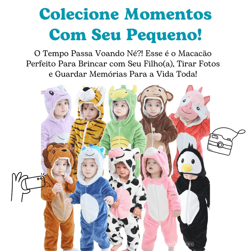 Macacão Quentinho De Animais e Personagens Para Bebês E Crianças - Pijamas Criativos e Confortáveis Para Se Divertir