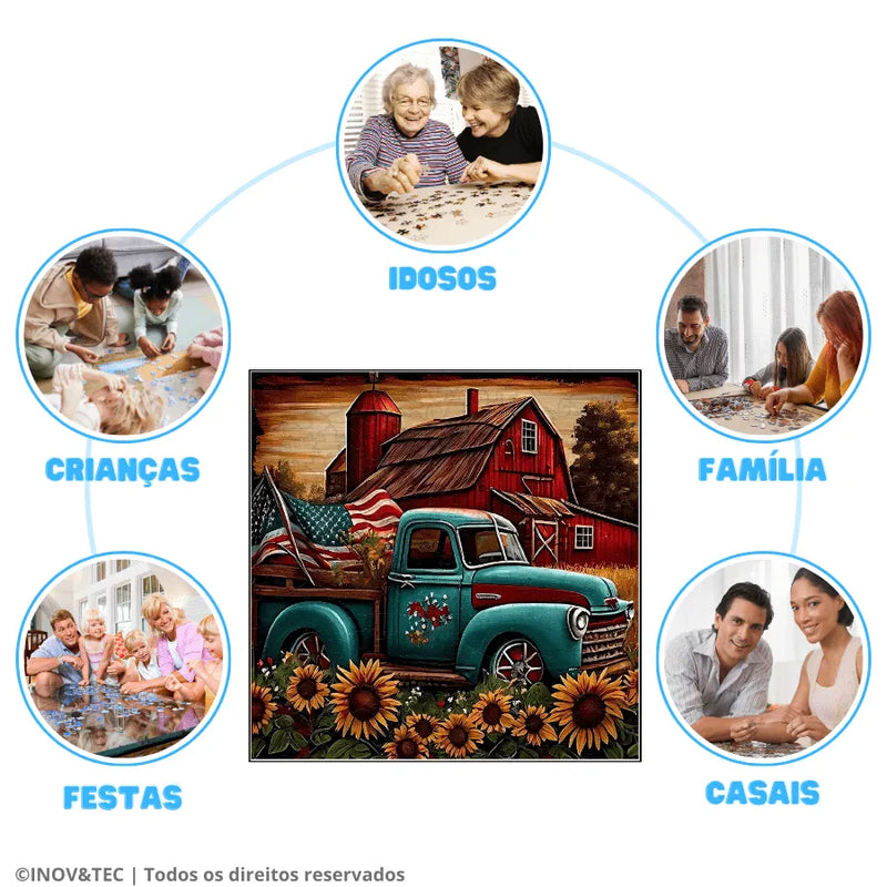 Quebra-Cabeça De Madeira Inova WOOD PUZZLE - Fazenda Americana | Diversão Com Diversos Benefícios Para Crianças e Idosos