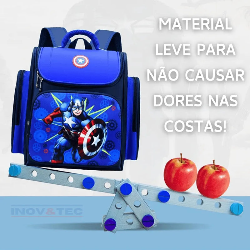 Mochila Infantil Premium De Alta Capacidade Super heróis - Capitão América e Homem Aranha