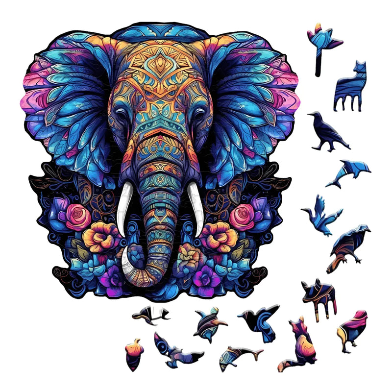 Quebra-Cabeça de Madeira Inova WOOD PUZZLE - Elefante Sereno | Diversão com Diversos Benefícios para Crianças e Idosos