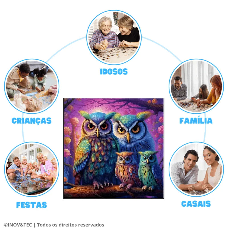 Quebra-Cabeça De Madeira Inova WOOD PUZZLE - Família Coruja | Diversão Com Diversos Benefícios Para Crianças e Idosos