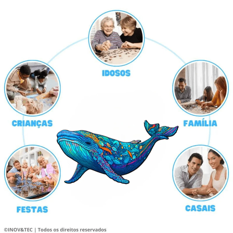Quebra-Cabeça de Madeira Inova WOOD PUZZLE - Baleia Azul | Diversão com Diversos Benefícios para Crianças e Idosos