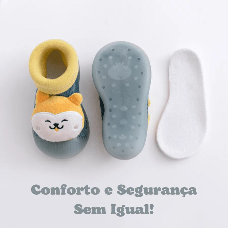 Sapatinho Meia Para Bebês "ZOO BEBÊ" - Super Quentinho, Confortável e Antiderrapante