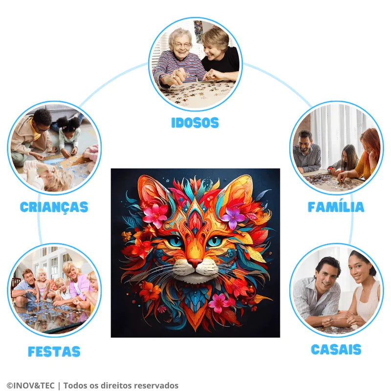 Quebra-Cabeça De Madeira Inova WOOD PUZZLE - Gato Florido | Diversão Com Diversos Benefícios