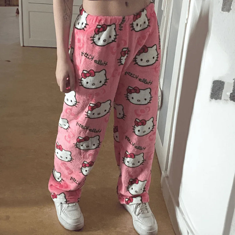 Calça De Pijama Peluciada Fleece Hello Kitty | Quentinha, Macia e Super Confortável