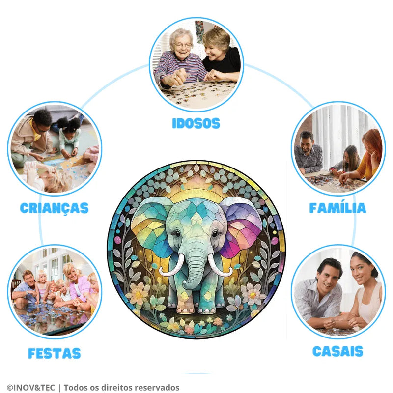 Quebra-Cabeça De Madeira Inova WOOD PUZZLE - Elefante Em Cristal | Diversão Com Diversos Benefícios Para Crianças e Idosos
