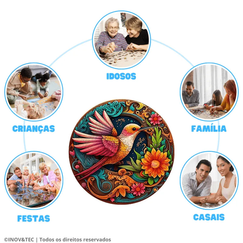 Quebra-Cabeça De Madeira Inova WOOD PUZZLE - Beija-Flor Laranja | Diversão Com Diversos Benefícios Para Crianças e Idosos