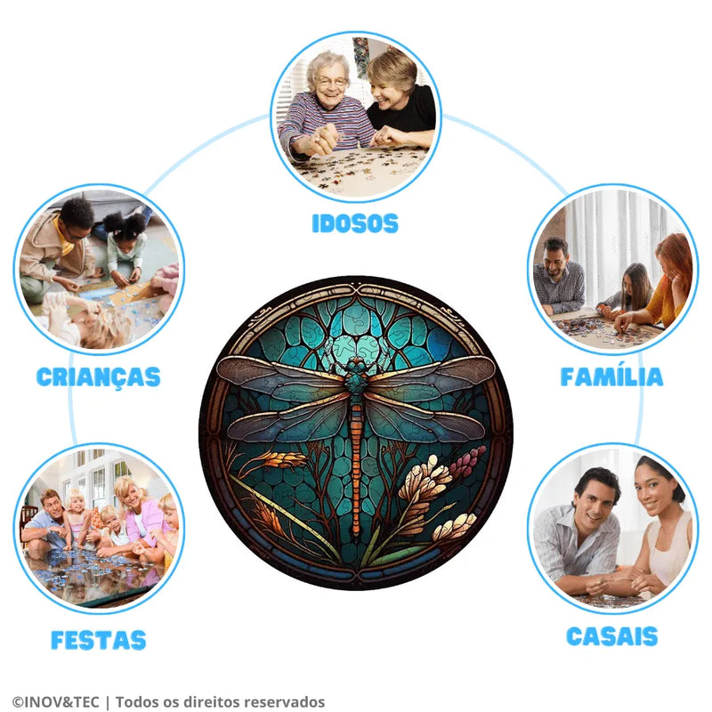 Quebra-Cabeça De Madeira Inova WOOD PUZZLE - Libélula Mandala | Diversão Com Diversos Benefícios Para Crianças e Idosos