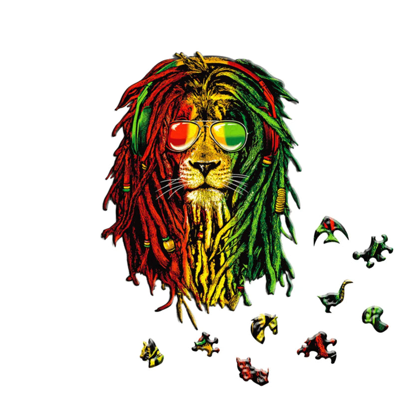 Quebra-Cabeça de Madeira Inova WOOD PUZZLE - Leão do Reggae | Diversão com Diversos Benefícios para Crianças e Idosos