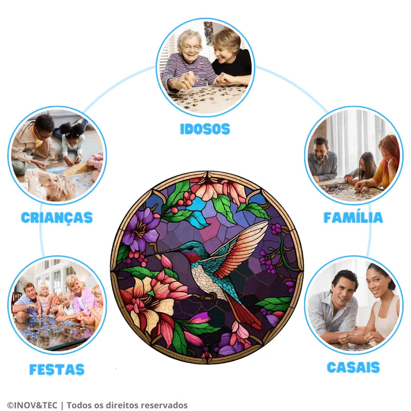 Quebra-Cabeça De Madeira Inova WOOD PUZZLE - Vitral De Beija-Flor | Diversão Com Diversos Benefícios