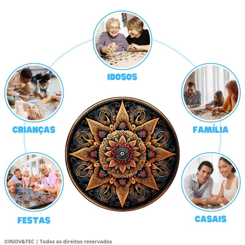 Quebra-Cabeça De Madeira Inova WOOD PUZZLE - Mandala De Flores | Diversão Com Diversos Benefícios Para Crianças e Idosos