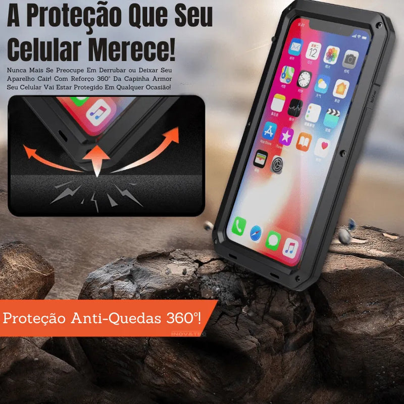 Capinha IPhone Metal Armor Proteção 360º Com Vidro Temperado e Estrutura De Alumínio - A Melhor e Mais Resistente Proteção Para Seu IPhone