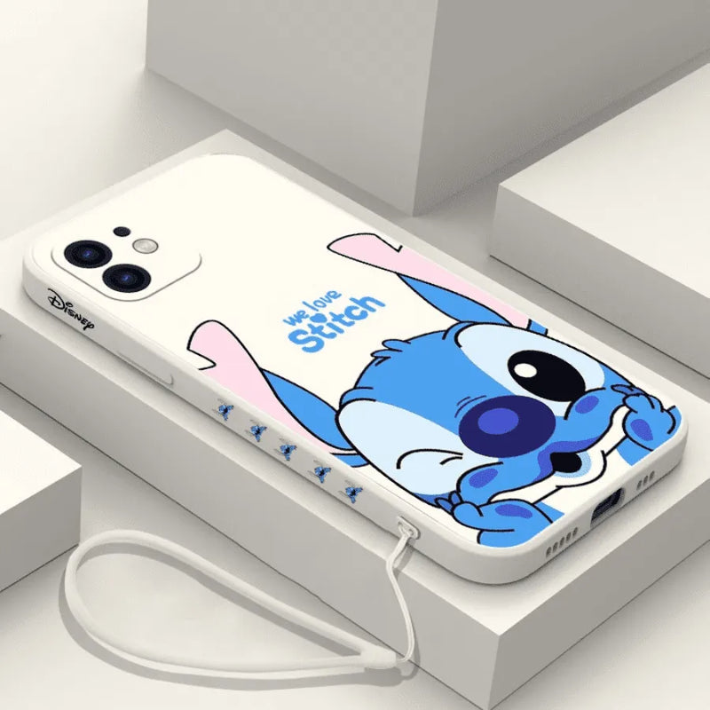 Capinha Iphone Silicone Beijo Do Stitch Disney - Case De Ata Proteção Com Cordão de Brinde