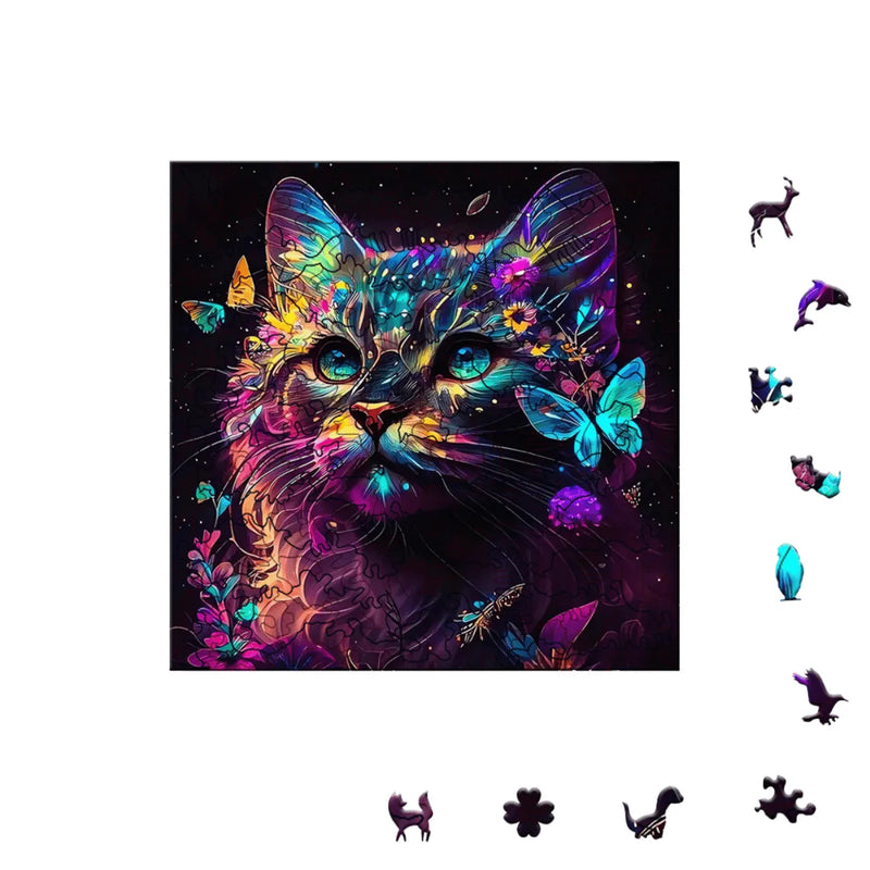 Quebra-Cabeça de Madeira Inova WOOD PUZZLE - Gato Cósmico | Diversão com Diversos Benefícios para Crianças e Idosos