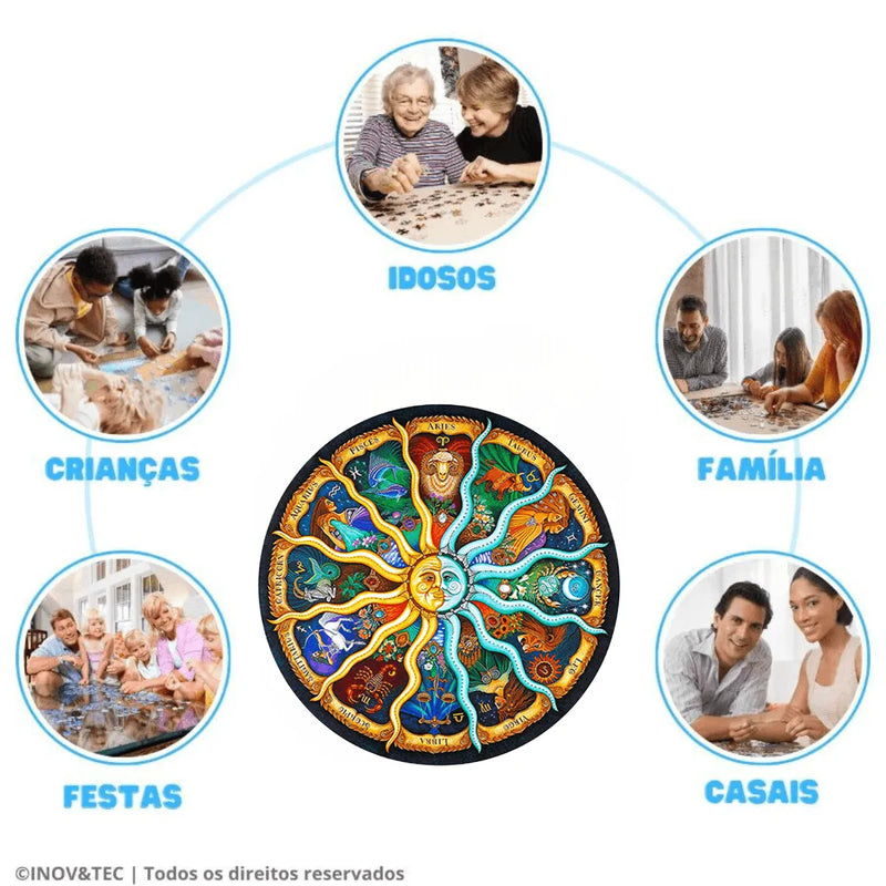 Quebra-Cabeça de Madeira Inova WOOD PUZZLE - Constelações do Zodíaco | Diversão com Diversos Benefícios para Crianças e Idosos