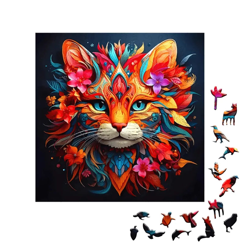 Quebra-Cabeça De Madeira Inova WOOD PUZZLE - Gato Florido | Diversão Com Diversos Benefícios