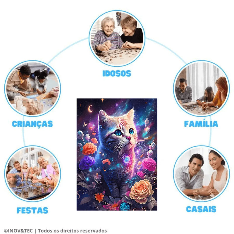 Quebra-Cabeça de Madeira Inova WOOD PUZZLE - Gato Sonhador | Diversão com Diversos Benefícios para Crianças e Idosos