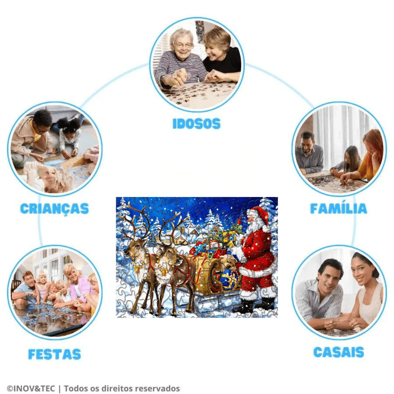 Quebra-Cabeça de Madeira Inova WOOD PUZZLE - Noel e sua Charrete | Diversão com Diversos Benefícios para Crianças e Idosos