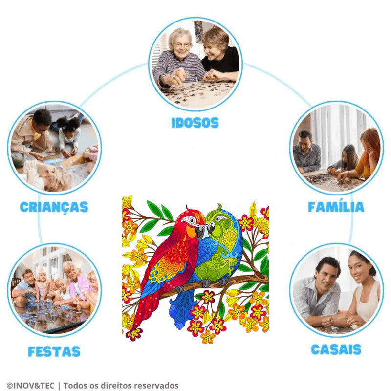 Quebra-Cabeça de Madeira Inova WOOD PUZZLE - Casal de Araras | Diversão com Diversos Benefícios para Crianças e Idosos