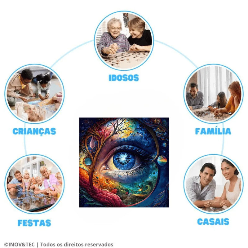 Quebra-Cabeça de Madeira Inova WOOD PUZZLE - Olho Azul | Diversão com Diversos Benefícios para Crianças e Idosos